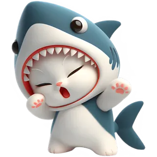 😎 chat, requin, dessin animé, animal, mignon, costume, drôle telegram sticker