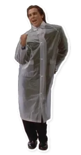 👯 Patrick Bateman American Psycho Patrick Bateman, American Psycho, Christian Bale, Filme, Capa de chuva, Anos 80 telegram sticker
