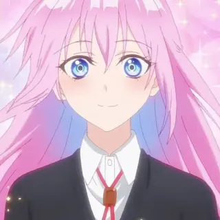 🐻 Anime Mädchen, pinke Haare, süß, lächelnd, Anime Figur telegram sticker
