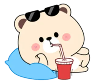 😁 ours, dessin animé, mignon, lunettes de soleil, boisson, été, animal, kawaii telegram sticker