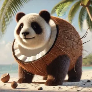 🤩 panda, cocco, spiaggia, animale, carino, tropicale, estate telegram sticker