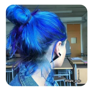🦋 @sigilo_packs cheveux, cheveux bleus, boucle d'oreille, style, mode whatsapp sticker