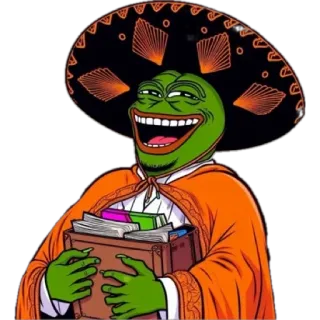 🌟 Pepe the Frog pepe, rana, messicano, sombrero, meme, libri telegram sticker