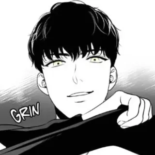 💸 GRIN Manhwa, Schwarzweiß, Grinsen, lächelnd, Porträt, Monochrom telegram sticker