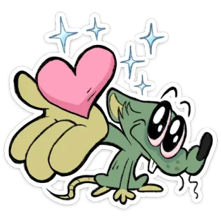 ⭐ 만화, 쥐, 하트, 사랑, 귀여운, 손 whatsapp sticker