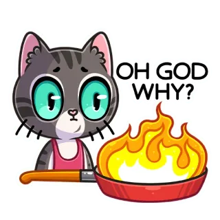 😬 OH GOD WHY? kucing, api, memasak, ya tuhan kenapa, lucu, meme, kartun whatsapp sticker