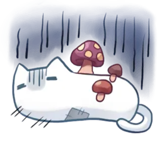 😔 gato, hongo, triste, lindo, pegatina whatsapp sticker