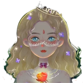 🥀 banna girl, portrait, flowers, crown, rose, sparkle telegram sticker