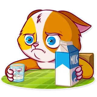 🥃 MILK gatto, triste, latte, cartone animato, animale, bevanda telegram sticker