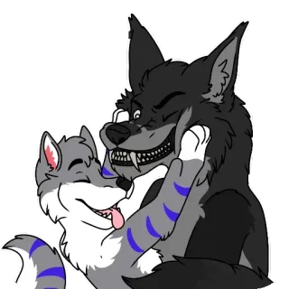 😌 wolf, furry, animal, cartoon, affection, hug, canine telegram sticker