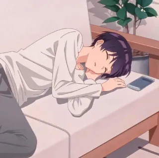 😴 anime, boy, sleeping, couch, relaxing, peaceful, indoors telegram sticker