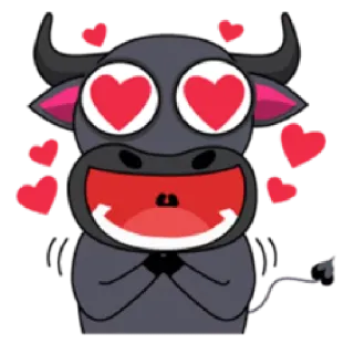 😍 trâu, mắt trái tim, yêu, động vật, dễ thương, hoạt hình telegram sticker
