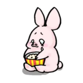 📺 кролик, плачет, попкорн, грустный, мультфильм, животное telegram sticker