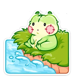 🤔 słodki, zwierzę, kawaii, żaba, wodospad, zielony, kreskówka telegram sticker