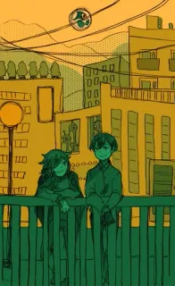 🌉 Anime, Città, Tramonto, Cartone animato, Illustrazione telegram sticker