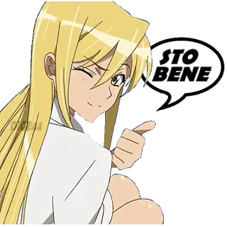 👌 STO BENE anime, cô gái, tóc vàng, nháy mắt, vui vẻ, chỉ telegram sticker