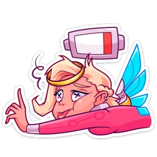 😵 疲れ, 電池切れ, アニメ, 天使, 翼, ステッカー telegram sticker