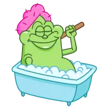🛀 grenouille, bain moussant, dessin animé, bain, savon, détente telegram sticker
