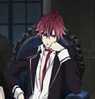 😒 Ayato Sakamaki Diabolik Lovers anime, vampire, male, sitting, red hair, uniform telegram sticker