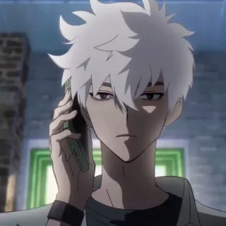 🌊 Anime, Masculino, Cabelo Branco, Sério, Telefone, Desenho Animado telegram sticker