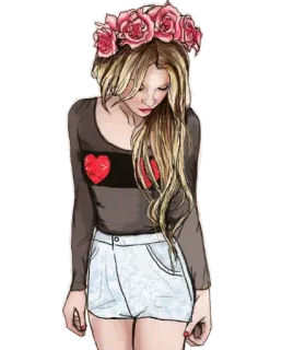 😁 mulher, garota, coroa de flores, moda, retrato, arte digital whatsapp sticker