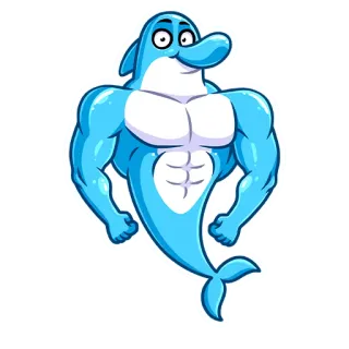 💪 дельфин, мускулистый, мультфильм, животное, бодибилдер, смешной telegram sticker