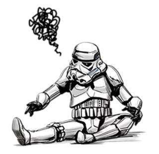 😰 Stormtrooper Star Wars stormtrooper, star wars, militaire, science-fiction, armure, assis telegram sticker