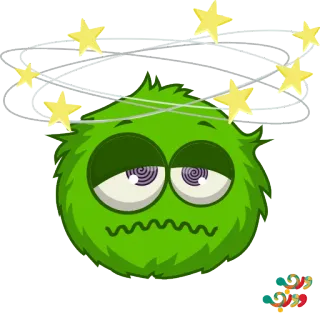 😵 mareado, dibujos animados, estrellas, enfermo, enfermo, verde, monstruo whatsapp sticker