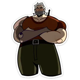 😐 стикер, мультяшный, мужчина, персонаж, мускулистый, седые волосы telegram sticker