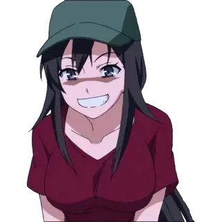 😄 anime, mulher, sorrindo, boné, desenho animado whatsapp sticker