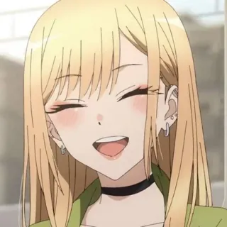 😁 Marin Kitagawa My Dress-Up Darling Anime, Ragazza, Capelli biondi, Sorridendo, Carina telegram sticker