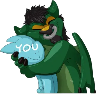 💚 YOU Фурри, Объятия, Нежность, Мультфильм whatsapp sticker