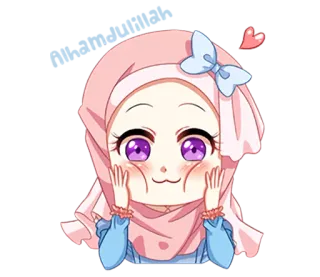 🙂 Hiyab, lindo, Chibi, Anime, Dibujos animados, Chica, Kawaii, Musulmán, Islámico whatsapp sticker