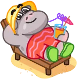 🍹 бегемот, пляж, отпуск, мультфильм, напиток, лето, релаксация telegram sticker