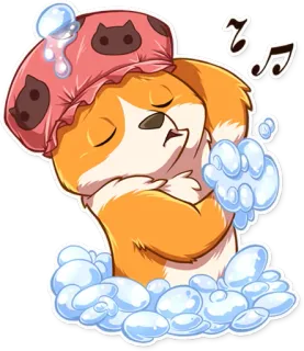 🎤 corgi, perro, ducha, baño, lindo, burbujas, dibujos animados whatsapp sticker