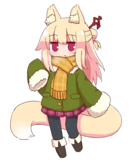 ❤️ Аниме девушка, Лиса, Зима, Милый, Шарф, Мультфильм telegram sticker