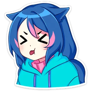 😝 애니메이션, 소녀, 귀여운, 파란 머리, 만화, 카와이, 고양이 귀 telegram sticker