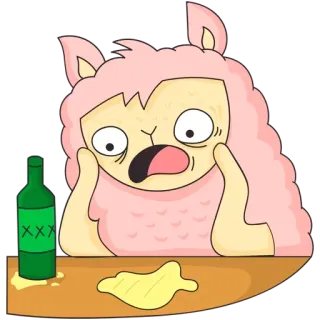 😧 Dessin animé, Lama, Ivre, Alcool, Fête, Mignon telegram sticker