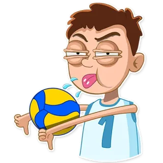 👎 volleyball, sport, thumbs down, dislike, cartoon, boy whatsapp sticker