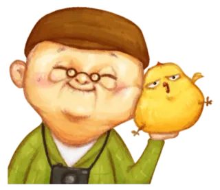 🐤 Desenho animado, Homem, Pássaro, Amarelo, Personagem, Ilustração whatsapp sticker