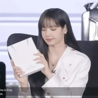 🤍 Lisa White is Gray. person, woman, box, presentation, gray, white telegram sticker