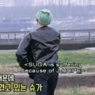 🍪 Suga <SUGA is suffering because of J HOPE> kpop, bts, 슈가, 제이홉, 고통, 밈 telegram sticker