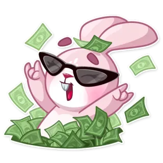 💰 Hase, Geld, Cartoon, Reichtum, Sonnenbrille, reich telegram sticker