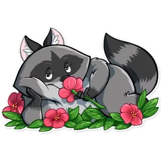 🌹 raccoon, cute, animal, flower, cartoon telegram sticker