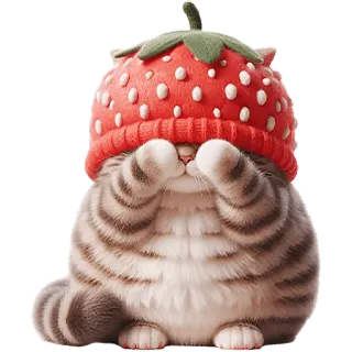 🫣 kat, kitten, aardbei, hoed, schattig, dier, huisdier telegram sticker
