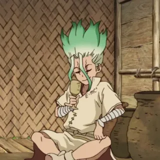 🔬 Senku Ishigami Dr. Stone E=mc² Аниме, Ученый, Умный, Зеленые волосы, Формула whatsapp sticker