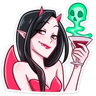 🍸 чёрт, женщина, коктейль, череп, демон, вечеринка telegram sticker