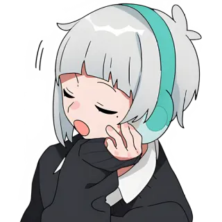🎧 Anime, Garota, Fones de ouvido, Dormindo, Cabelo branco, Desenho animado telegram sticker