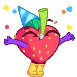 🥳 Cartoon, Party, Herz, Erdbeere, Süß, Feier whatsapp sticker