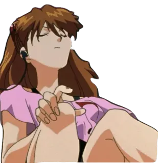 🎧 Asuka Langley Soryu Neon Genesis Evangelion Anime, Mendengarkan, Musik, Headphone telegram sticker